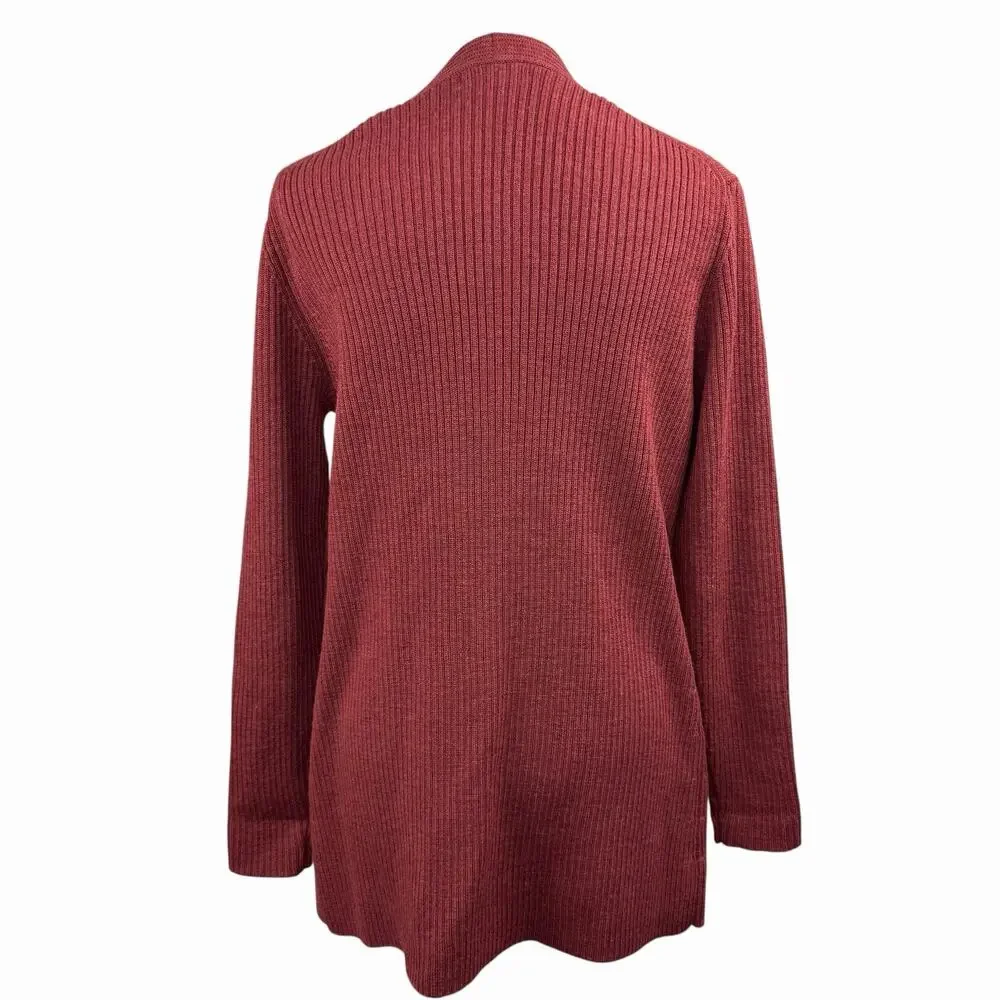 Brooks Brothers 346 Teracotta Open Cardigan Size S Merino Wool Ribbed